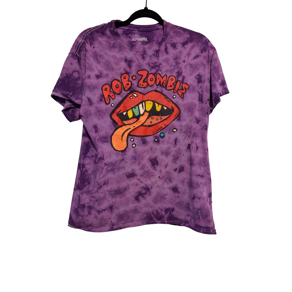 Rob Zombie Graphic Tee Rock Band Purple Tie Dye Distressed Logo Size Medium
